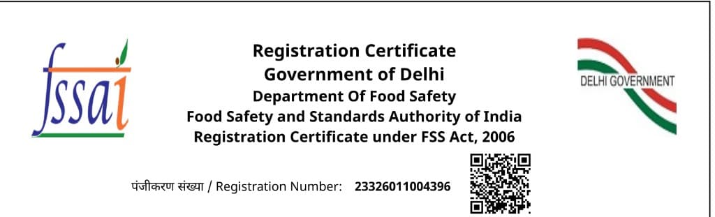 FSSAI Registration Certificate — Registration Number 23326011004396