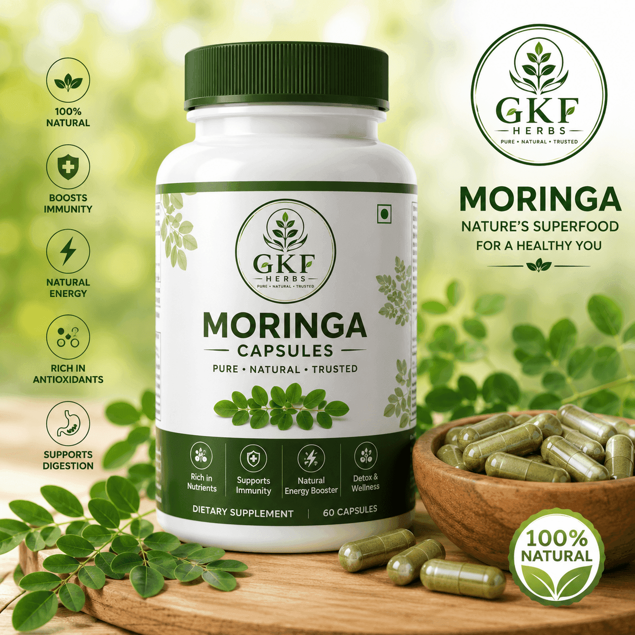 Buy Moringa Capsules online — GKF Herbs natural vegetarian moringa supplements 60 caps